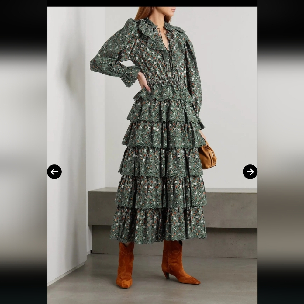 Ulla Johnson Odile raffled Floral broderie anglaise cotton Poplin midi dress 8 - Picture 2 of 12
